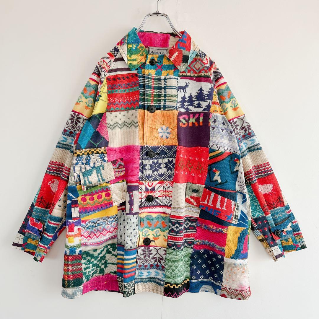 desertic 総柄 パッチワーク風 プリント ジャケット 1点物
