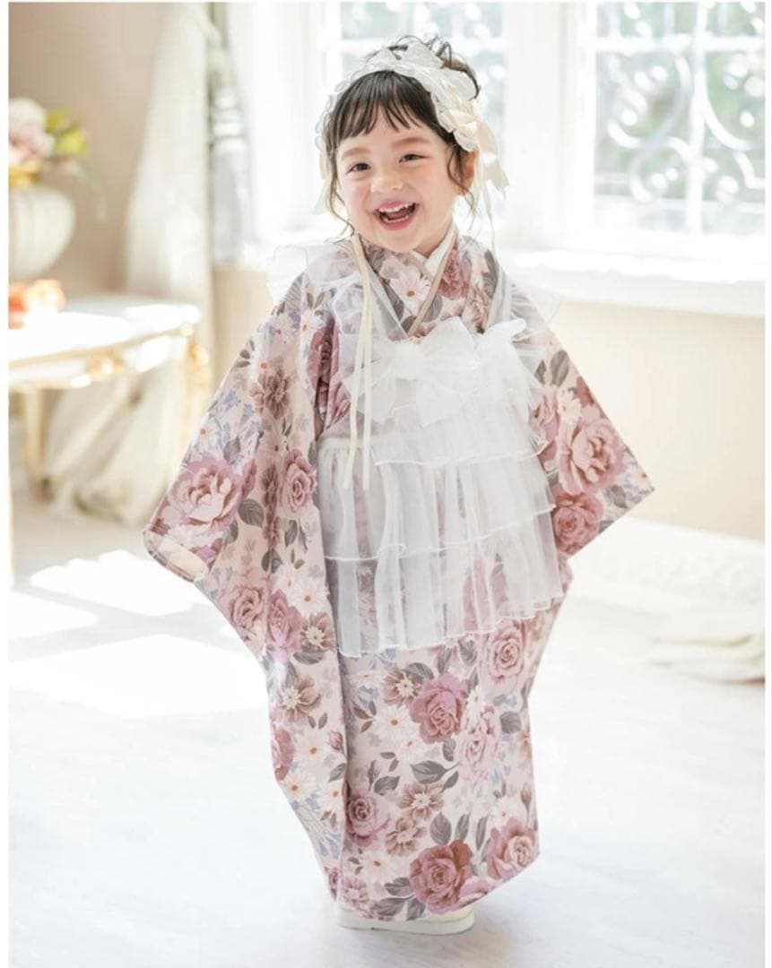 キャサリンコテージ 753チュールフリルエプロン+着物ワンピースセット120