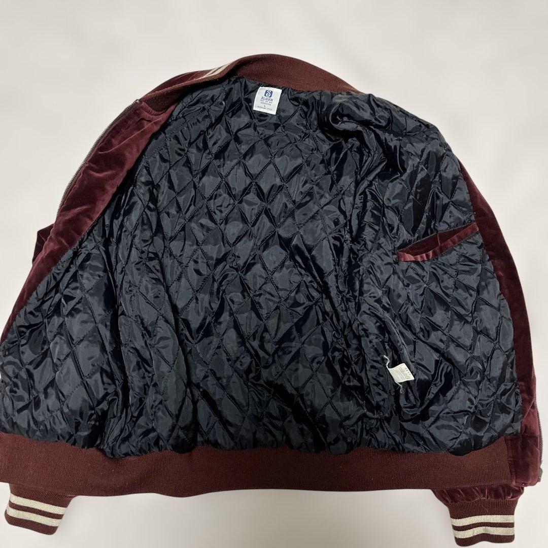 SLIDER風神雷神刺繍 スカジャン ブルゾン ベルベット ワインレッド