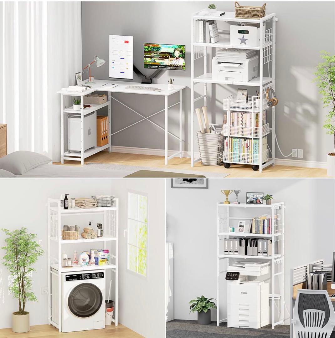 調整可能なキッチンラック 50~80cm レンジラック ゴミ箱上 冷蔵庫上 白