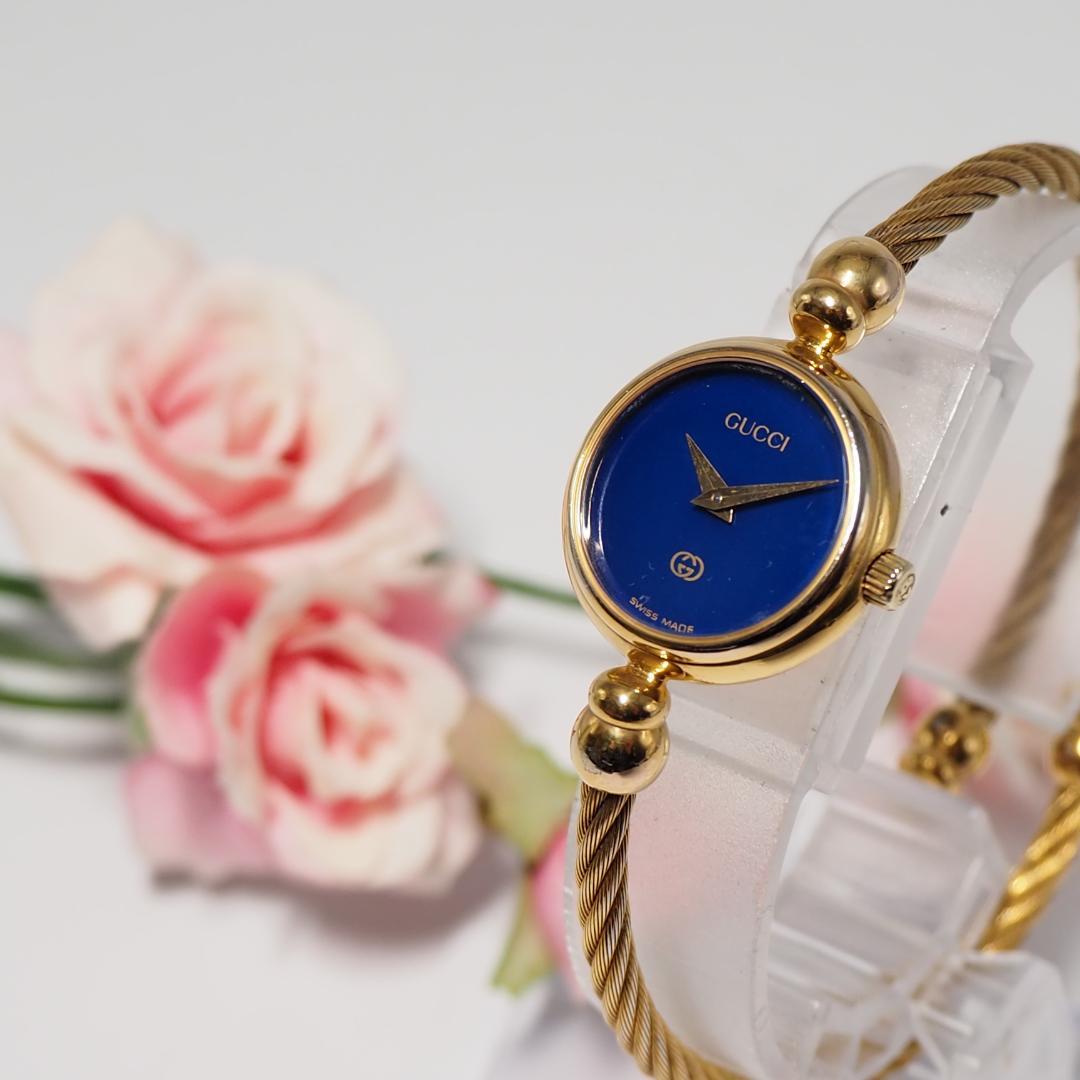 美品 グッチ GUCCI バングルウォッチ ネイビー文字盤 腕時計 F608