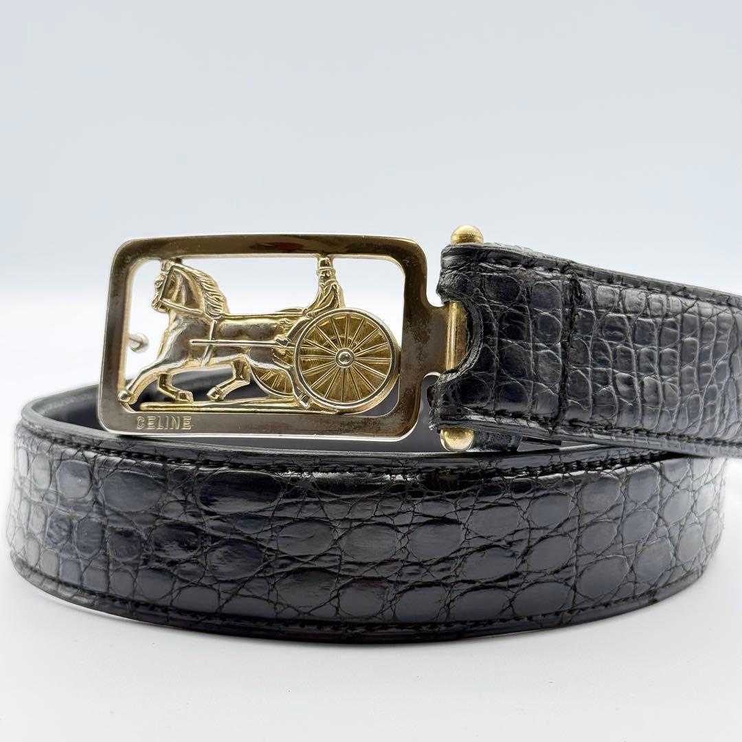 CELINE セリーヌ ベルト 馬車金具 クロコダイル ゴールド金具 男女兼用