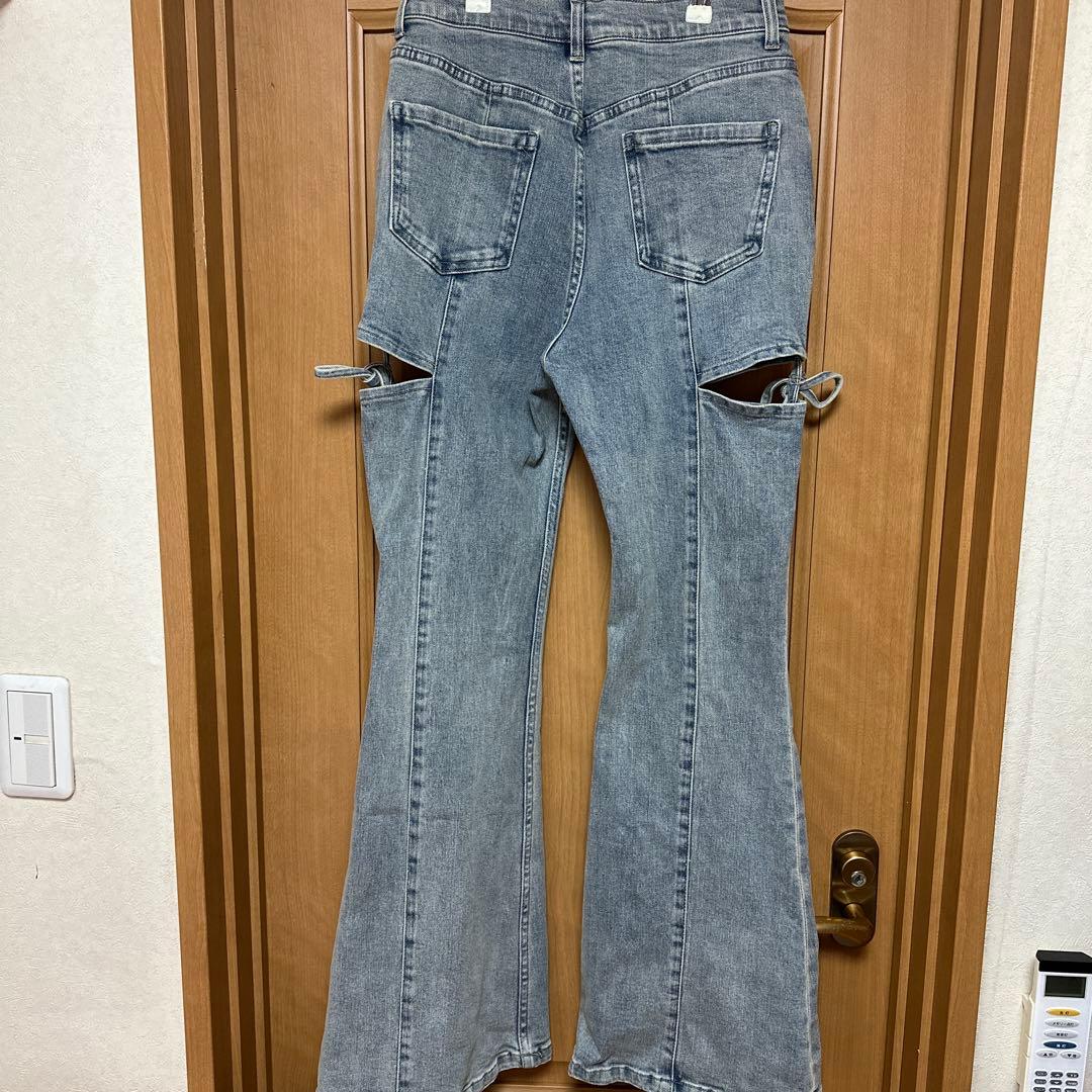 RESEXXY カットアウトリボンデニムパンツ ライトブルー M