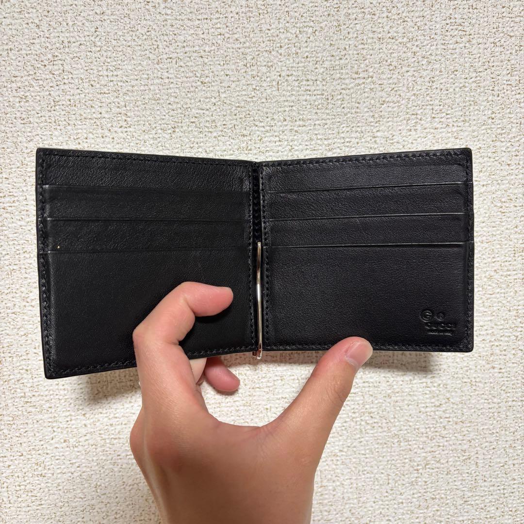「乱れ桜商事様 」gucci ブラックレザー GGパターン マネークリップ