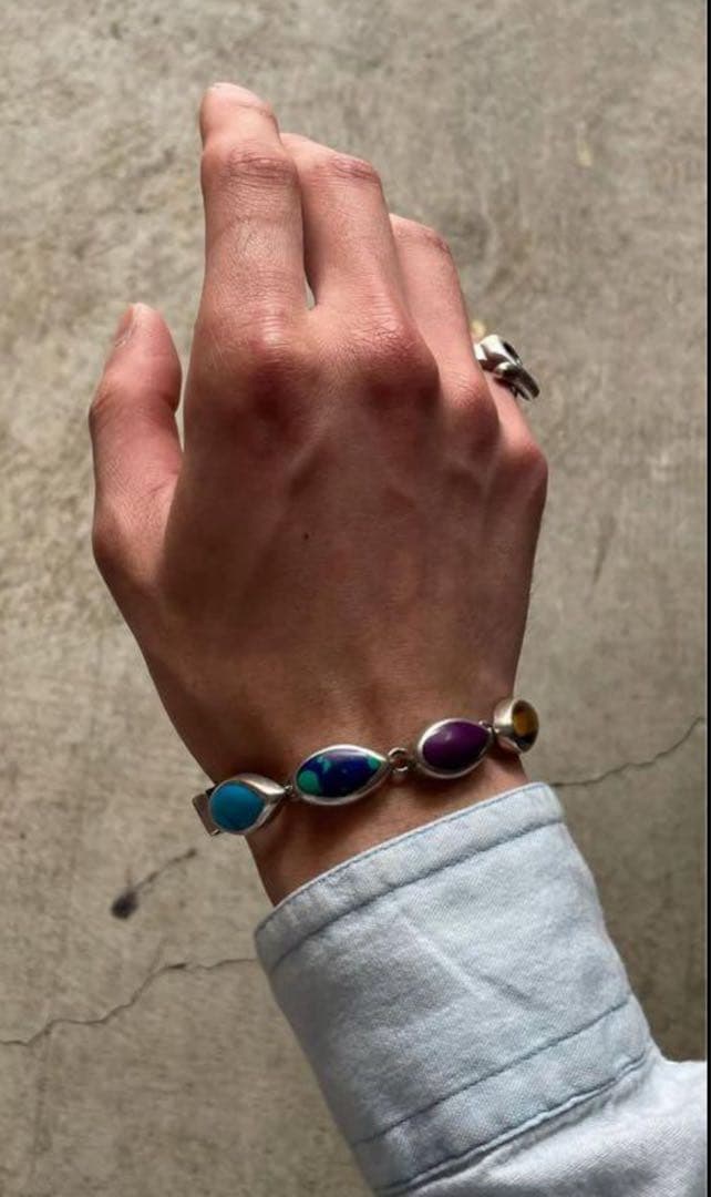 メキシコ　マルチカラーストーンブレスレット　silver950 925