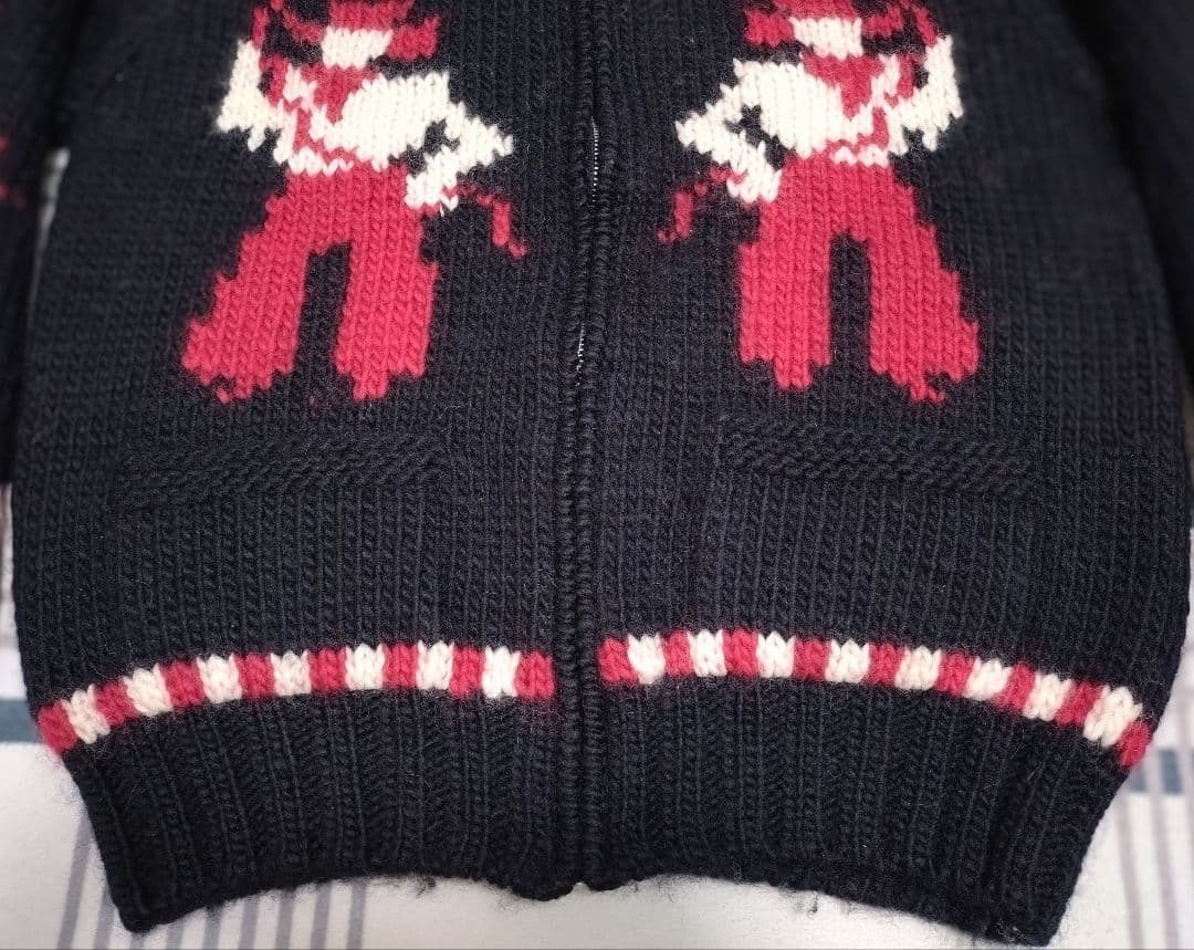 【Lサイズ】FIRST DOWN カウチンニット 黒　カウボーイ柄