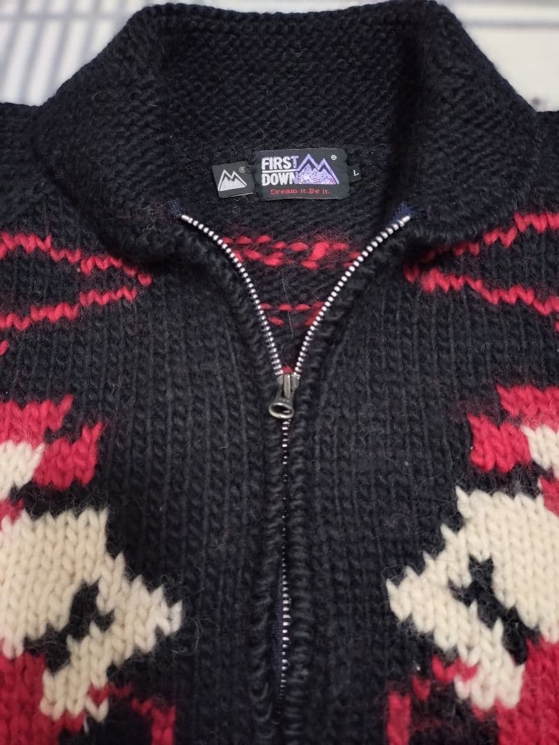 【Lサイズ】FIRST DOWN カウチンニット 黒　カウボーイ柄
