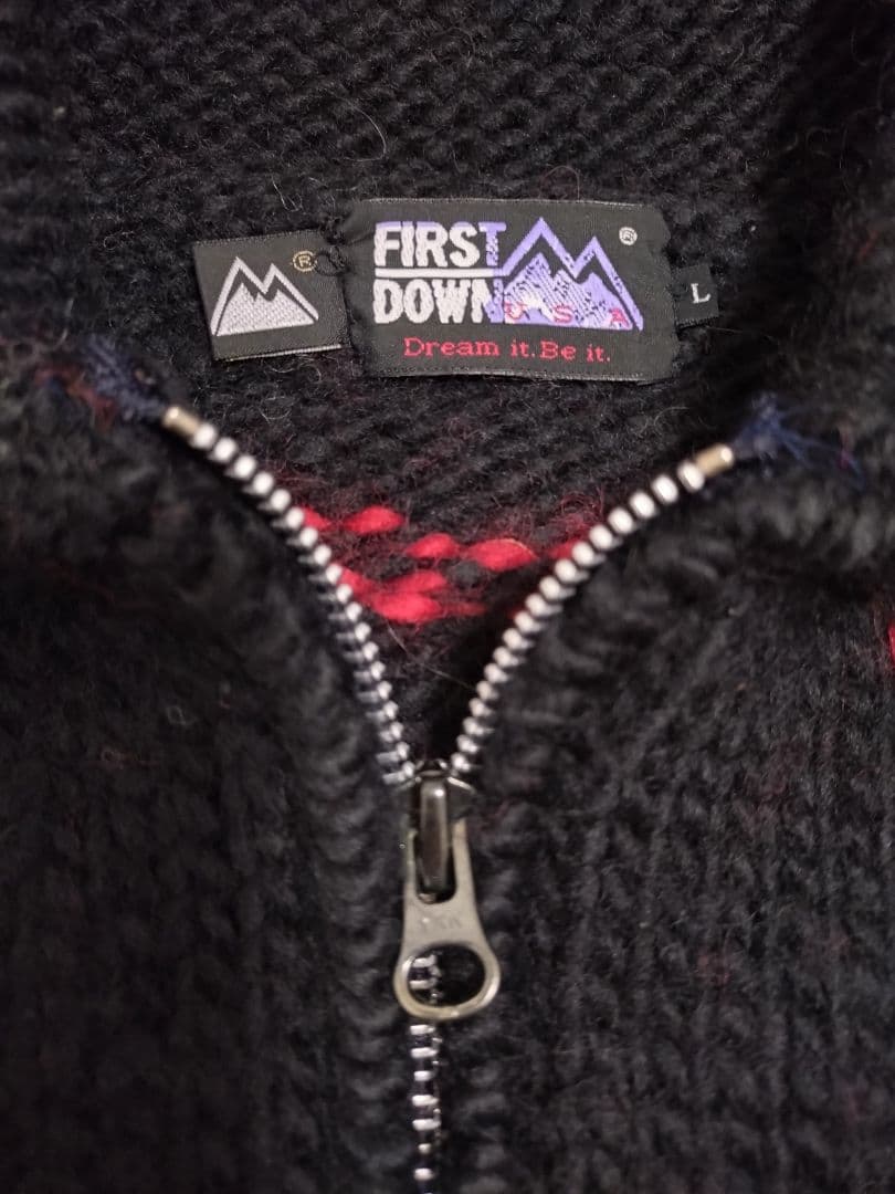 【Lサイズ】FIRST DOWN カウチンニット 黒　カウボーイ柄