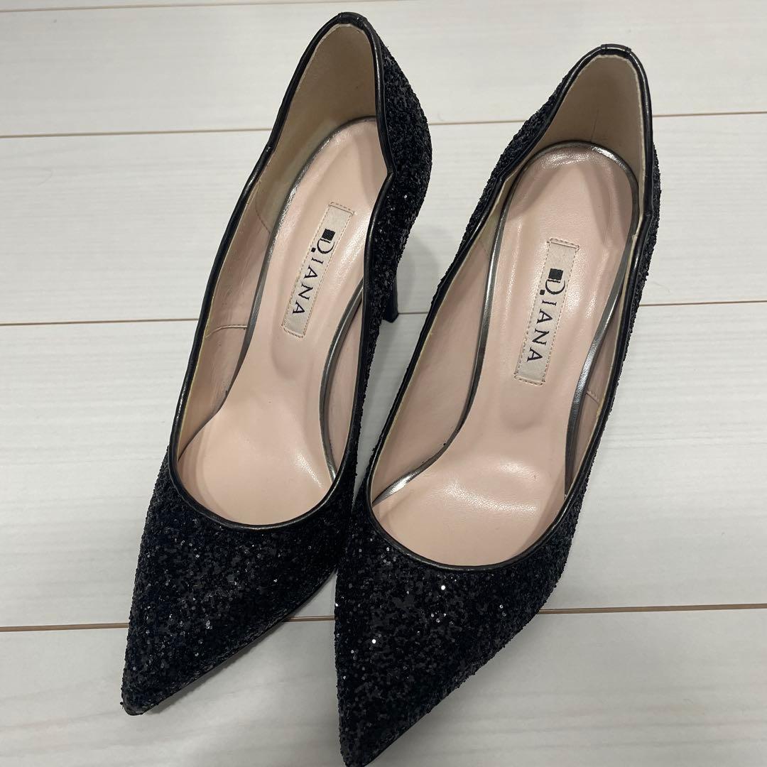 Diana ブラック グリッターハイヒール 黒23cm