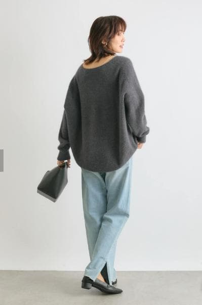 リヴドロワ　全骨格美脚見え　スリットデニム　【40:Lサイズ】　サックスブルー