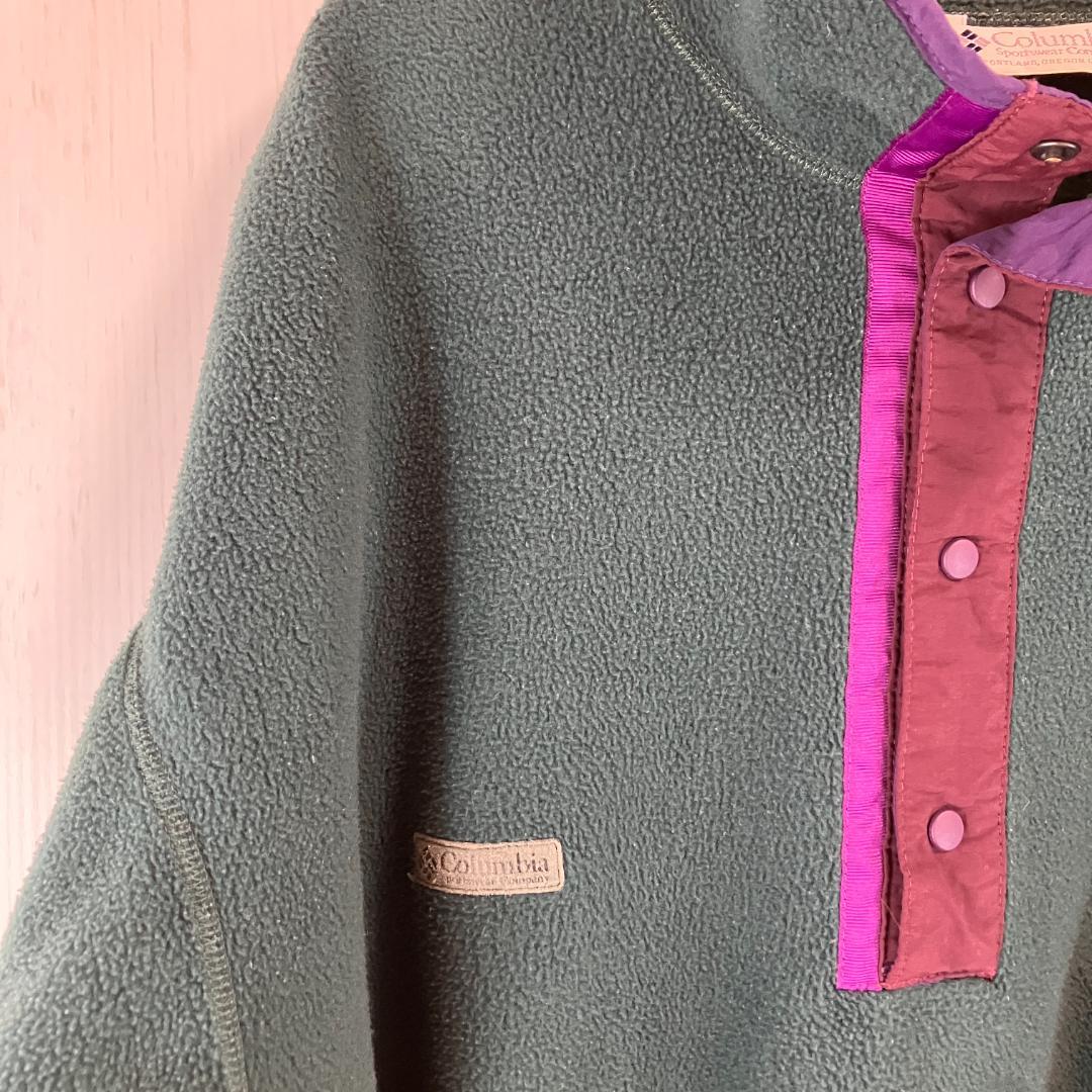 90s USA製 Columbiaコロンビア スナップT グリーンフリース L