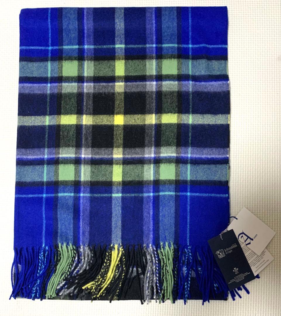 Johnstons of Elgin カシミヤ100％起毛チェック柄ストール