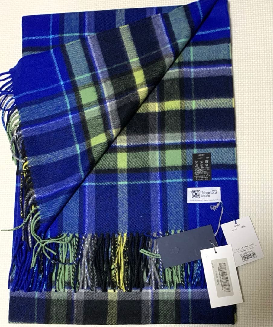 Johnstons of Elgin カシミヤ100％起毛チェック柄ストール