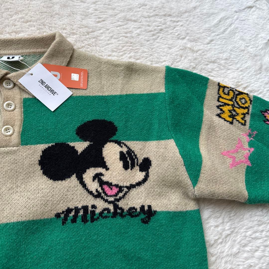 ディズニー ミッキー ハーフボタン ボーダーニット　LINK@/リンクアット