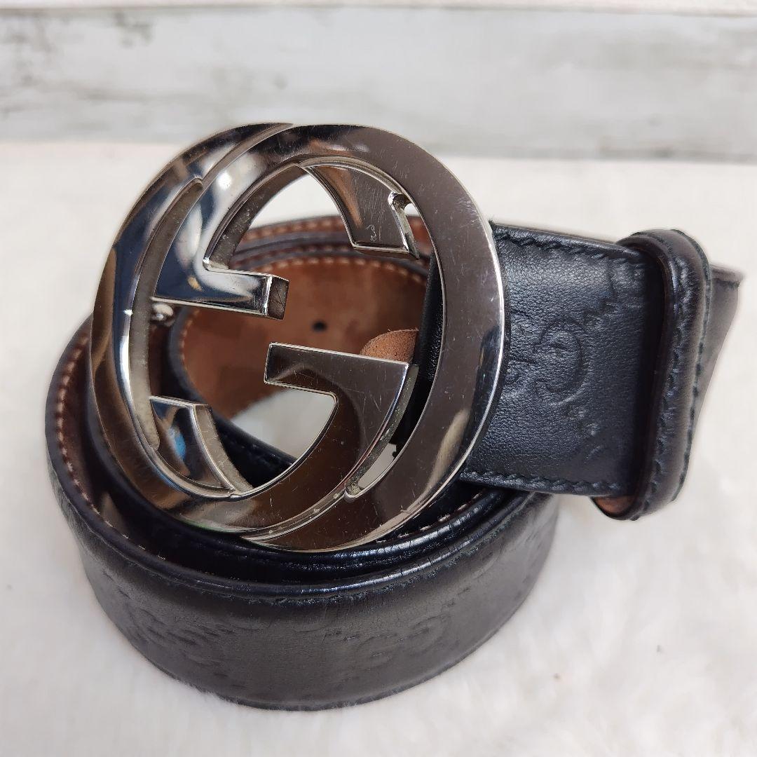 ✨極美品✨ GUCCIベルト インターロッキング ブラック シルバー グッチシマ