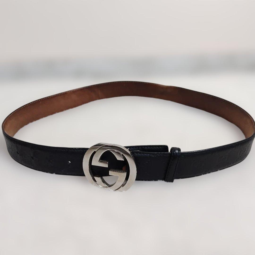 ✨極美品✨ GUCCIベルト インターロッキング ブラック シルバー グッチシマ