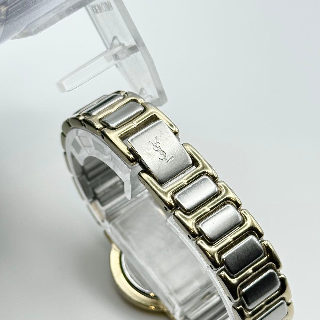 ✨新品電池・稼働✨サンローラン 腕時計 クォーツ ラウンド コンビ 黒文字盤