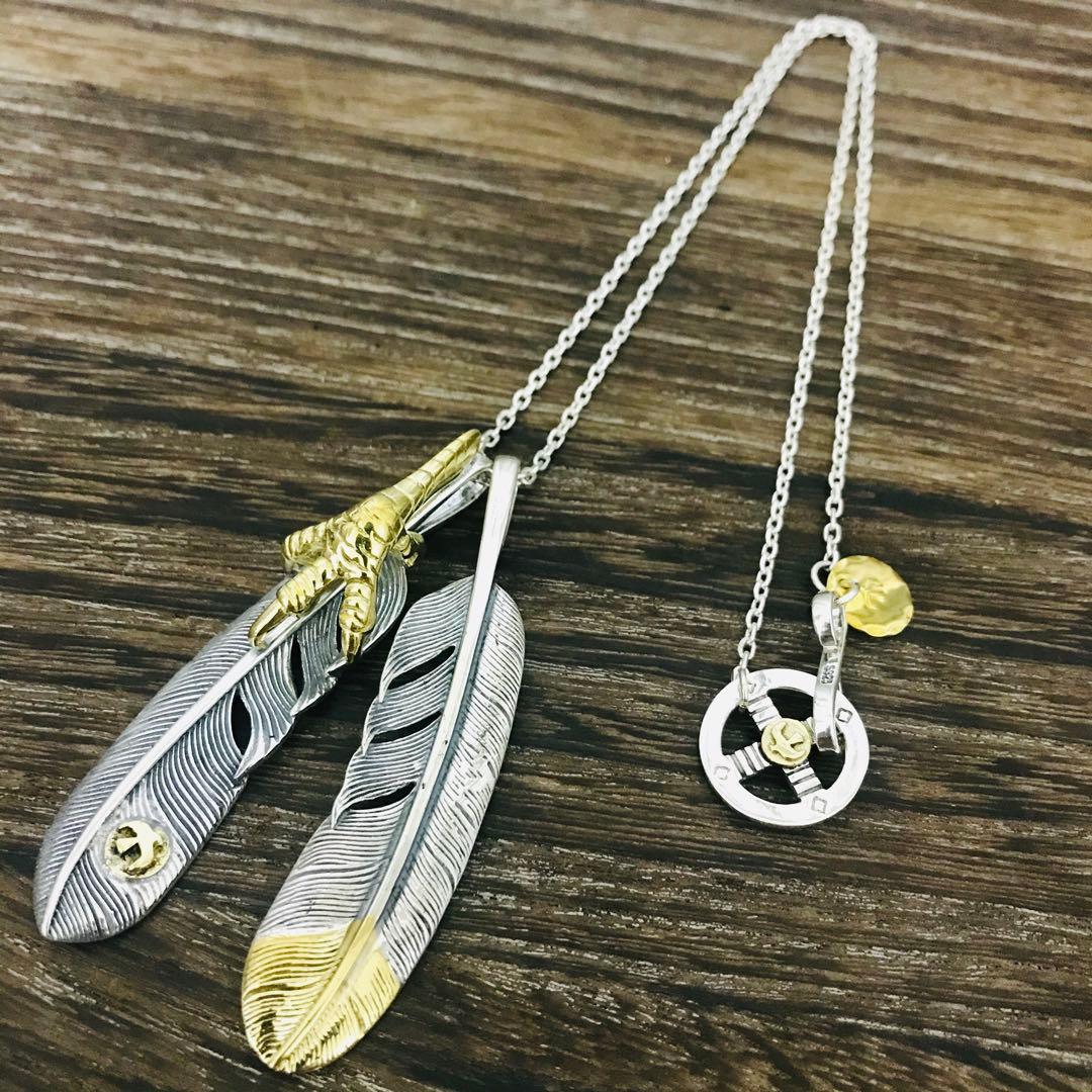 [高品質] silver925 金爪フェザー 先金フェザー 金メタル ネックレス