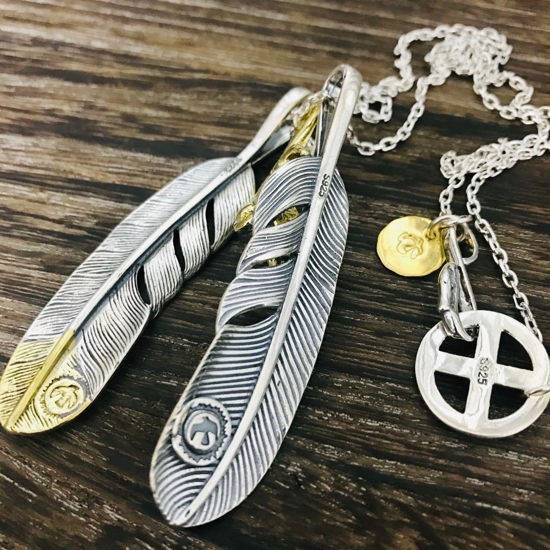 [高品質] silver925 金爪フェザー 先金フェザー 金メタル ネックレス