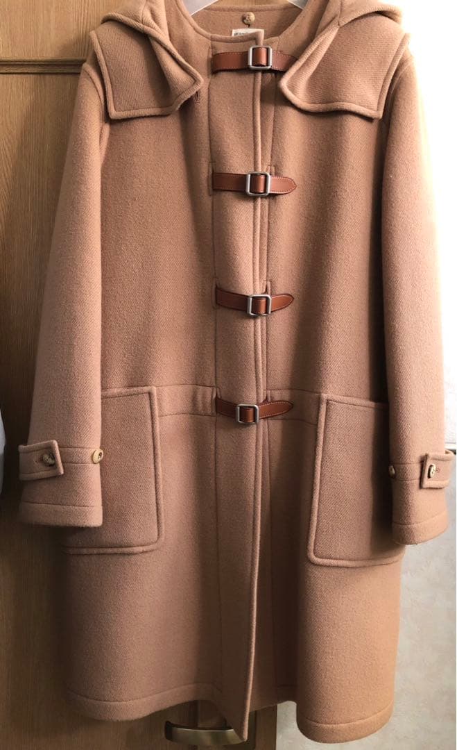 HERMES ベージュ ダッフルコート フード付き