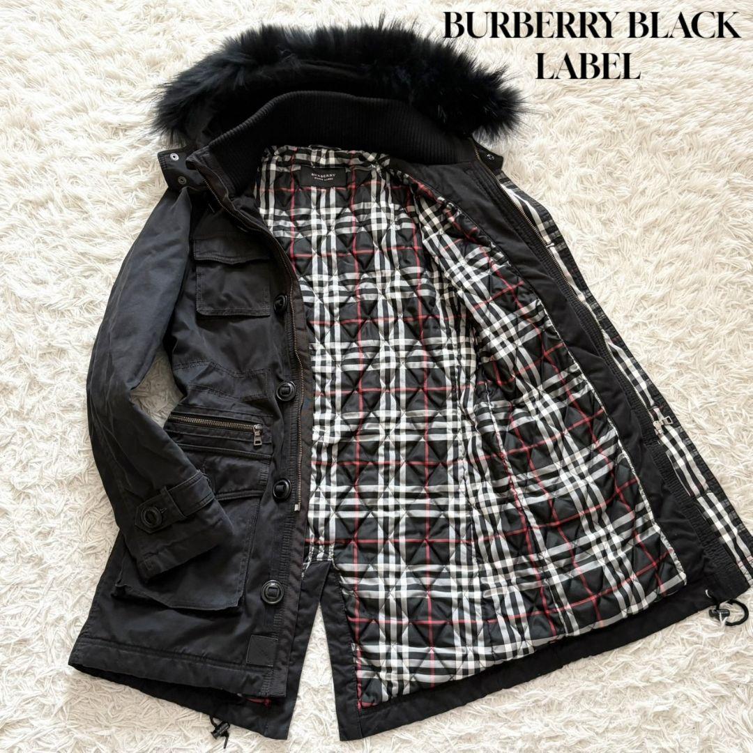 美品 バーバリー ブラックレーベル モッズコート ノバチェック タヌキファー