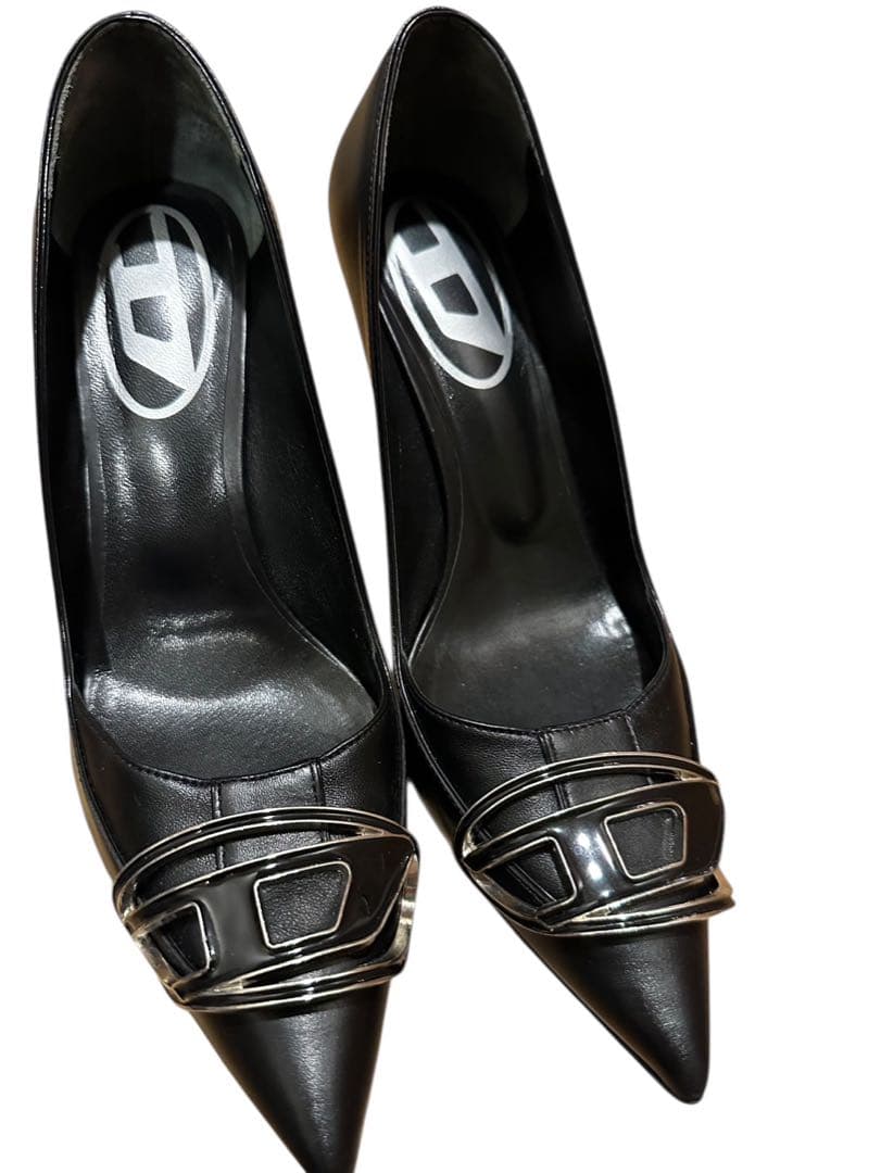 DIESEL ブラック ハイヒール ポインテッドトゥ38表記SBレザーパンプス