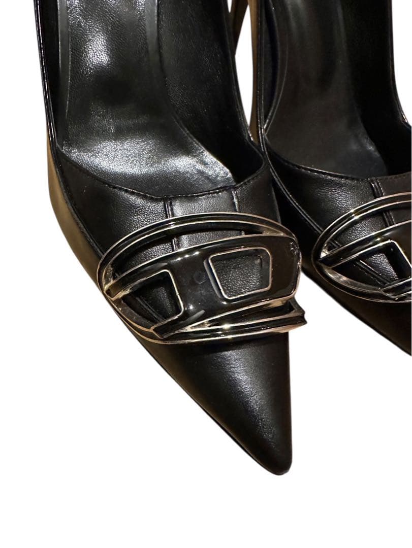 DIESEL ブラック ハイヒール ポインテッドトゥ38表記SBレザーパンプス