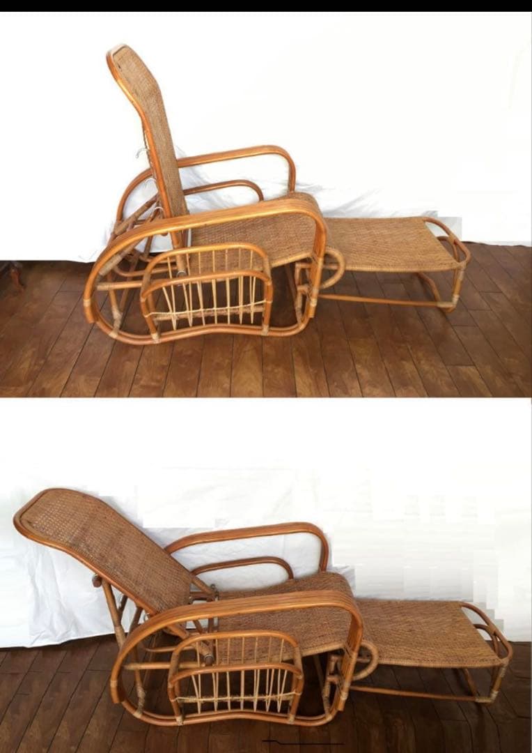 【しゃんてぃ】ラタン リクライニングチェア 足置き付き