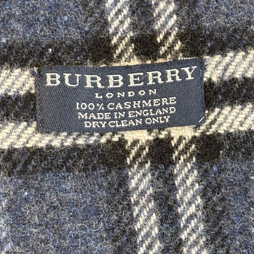 【極美品】バーバリーロンドン カシミヤ100% マフラー ネイビー ノバチェック