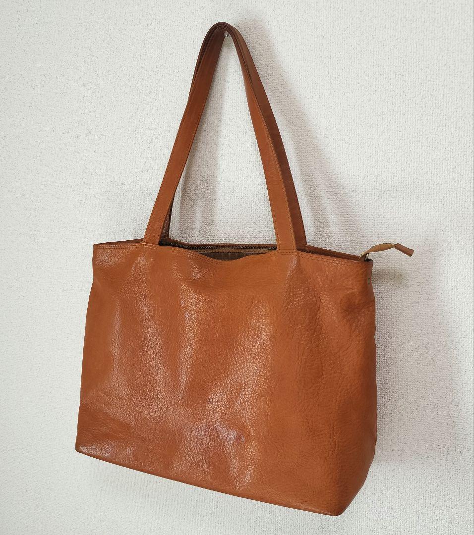 栃木レザー(本皮)　トートバック　 ブラウン・ライトベージュ