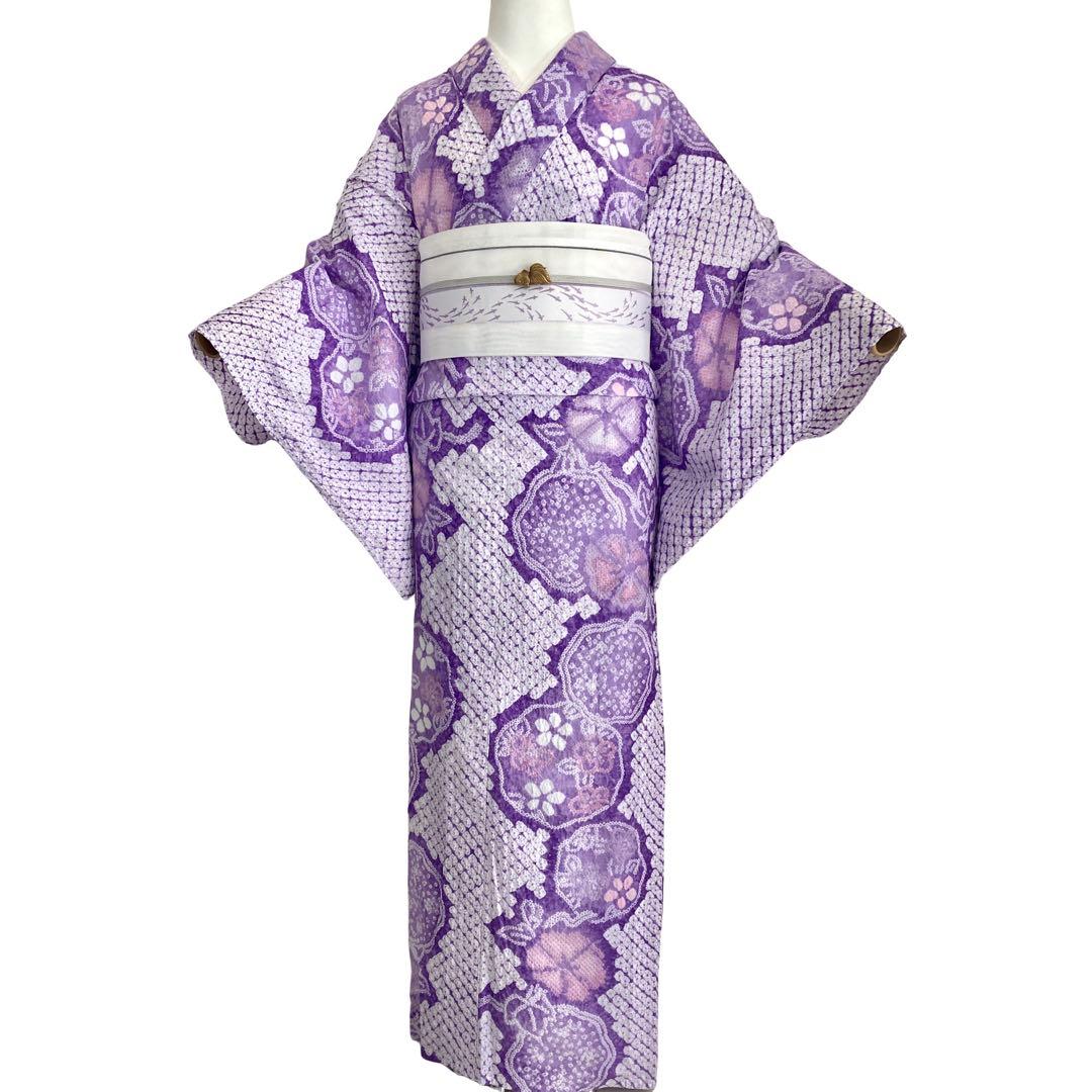 朝顔　紫色　果実　有松絞り　絞り染め　絞り浴衣　浴衣　NO44