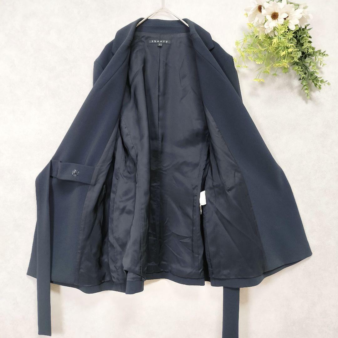セオリー ベルト付きジャケット テーパードパンツ パンツスーツ ネイビー