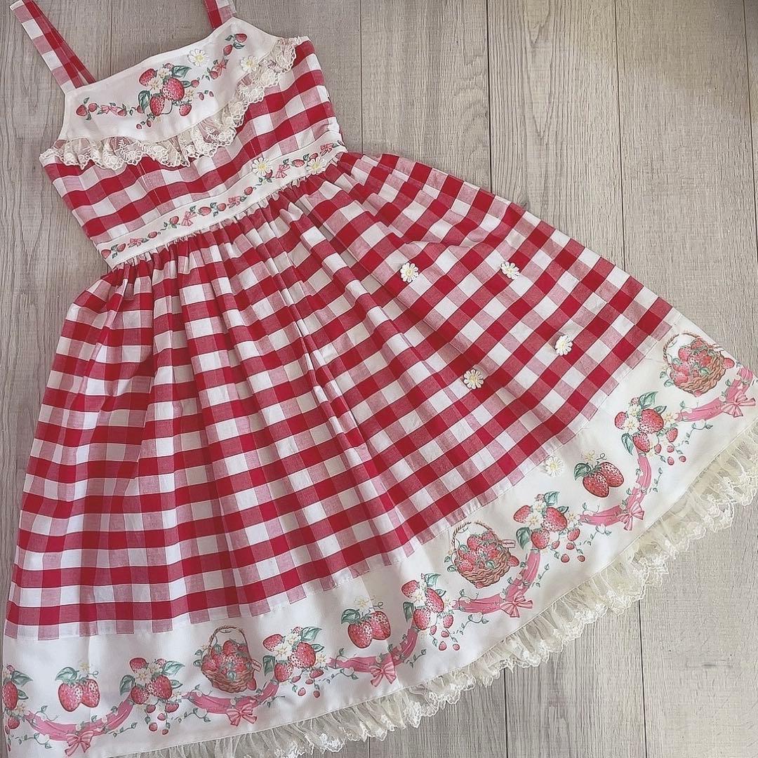 いちごギンガムチェックワンピース