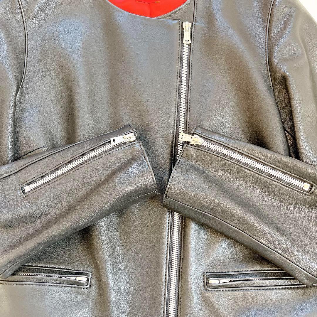 美品 デプレ ラムレザー ノーカラージャケット ライダース ブラック 本革 M