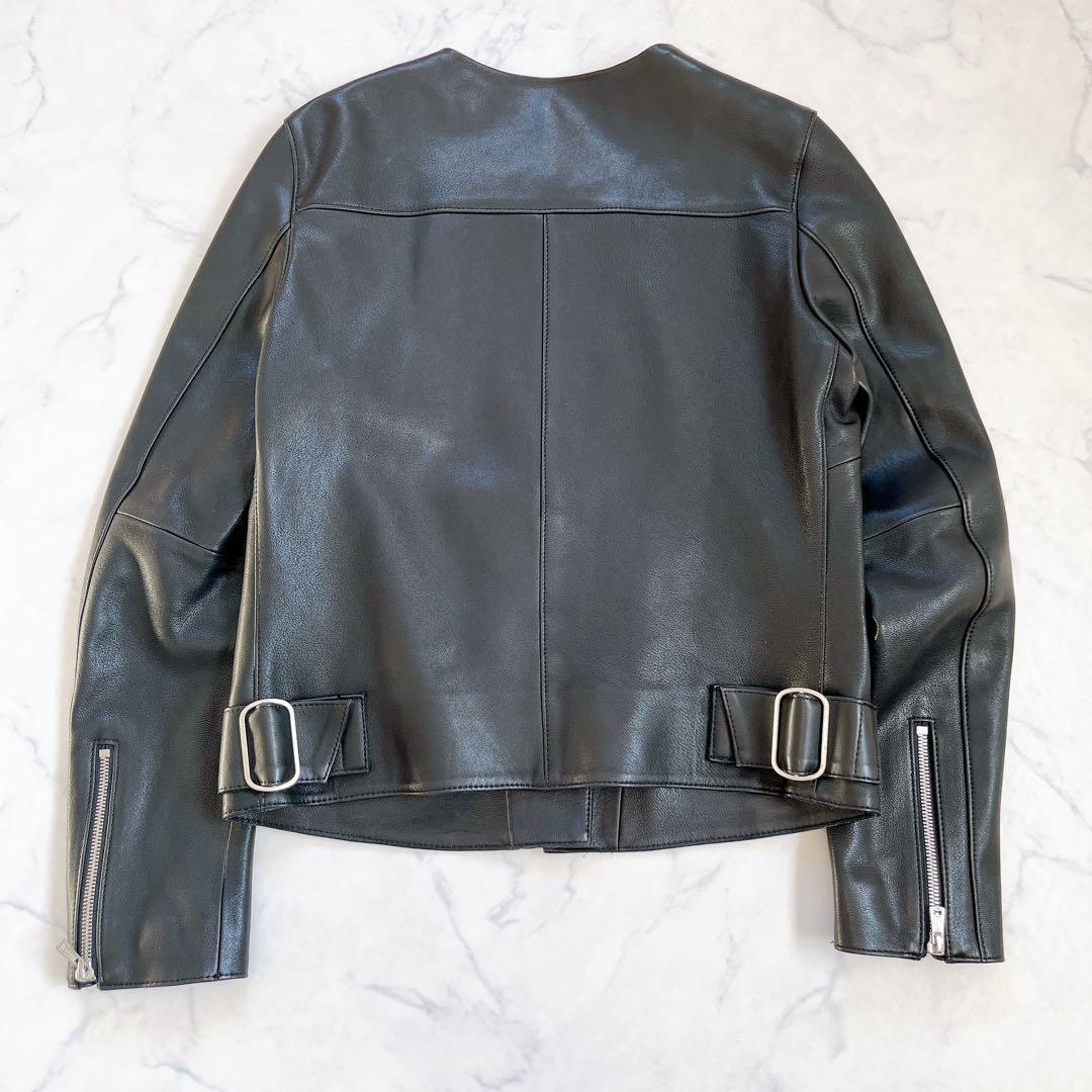 美品 デプレ ラムレザー ノーカラージャケット ライダース ブラック 本革 M