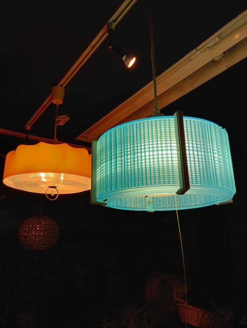 スペースエイジ　ペンダントライト　ブルー　２灯式　常夜灯　ヴィンテージ　レトロ