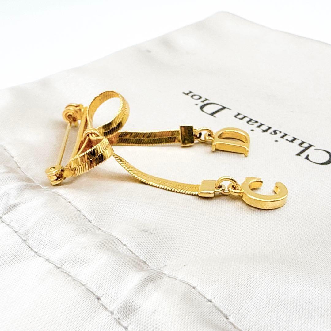 2625-8 極美品✨Dior　ブローチ　CD　ロゴ　希少　リボン