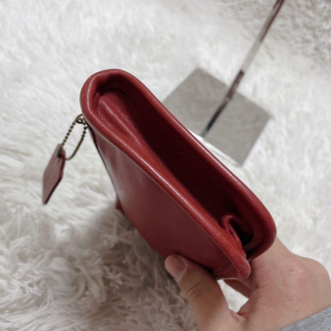 オールドコーチ　レッド　ポーチ　レディース　金具　グラブタンレザー