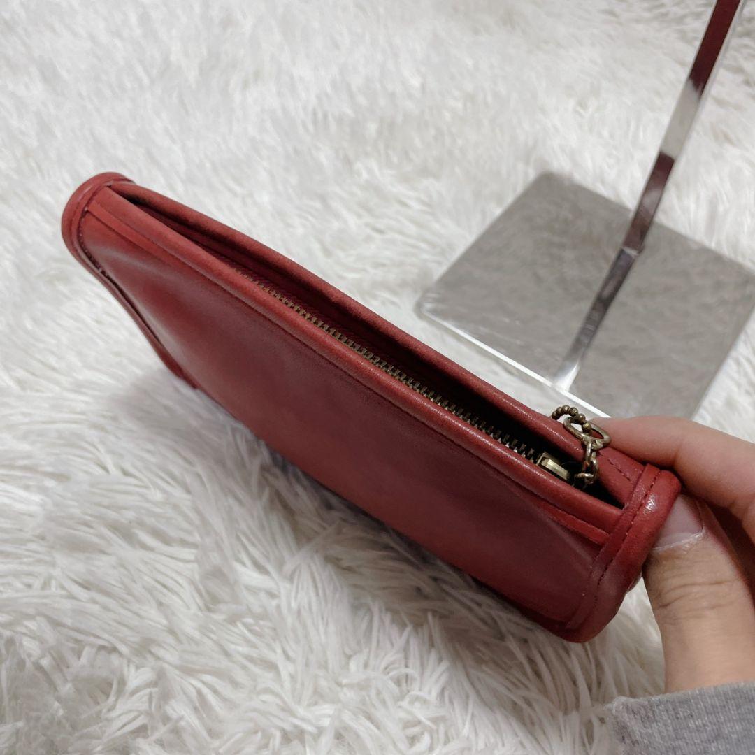 オールドコーチ　レッド　ポーチ　レディース　金具　グラブタンレザー