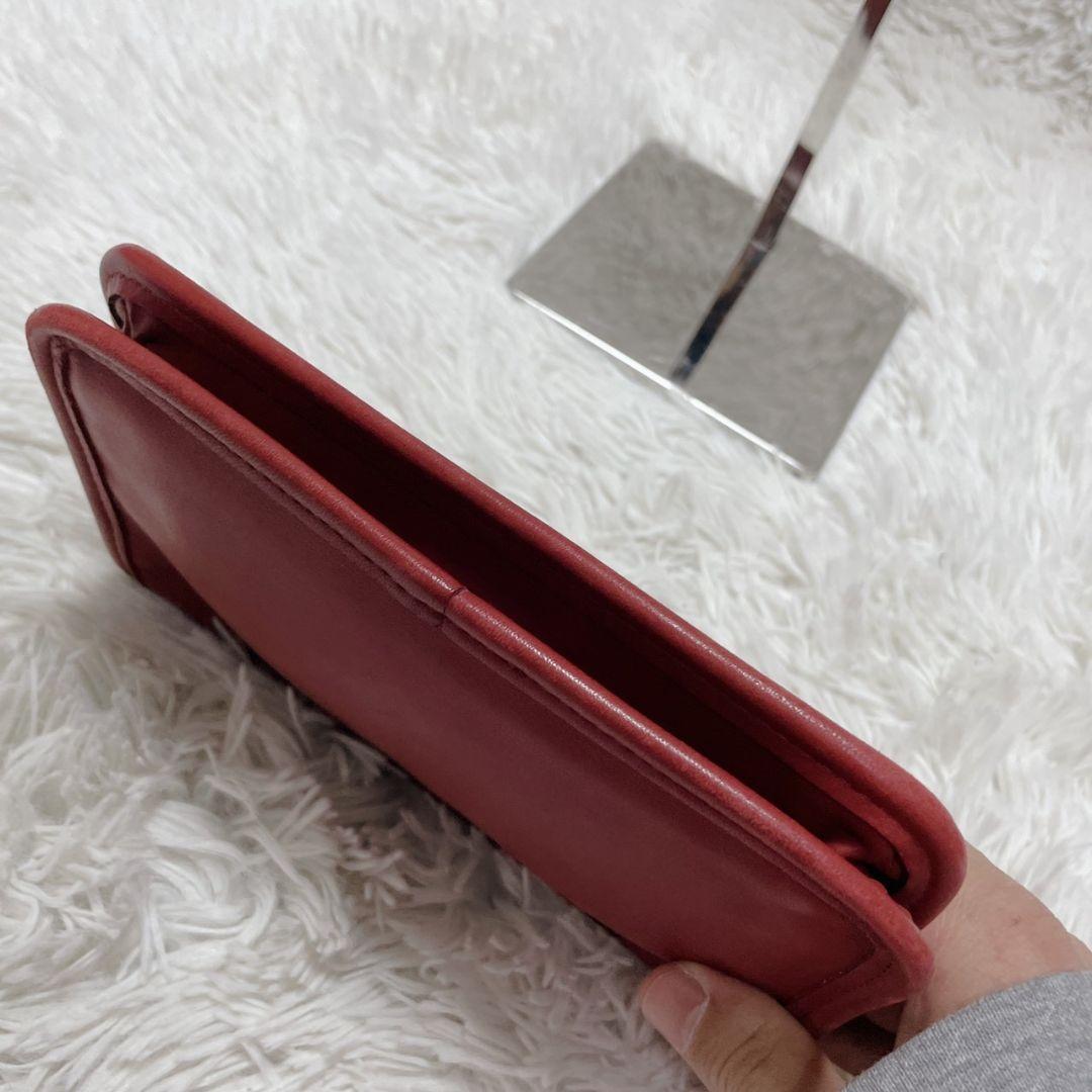 オールドコーチ　レッド　ポーチ　レディース　金具　グラブタンレザー