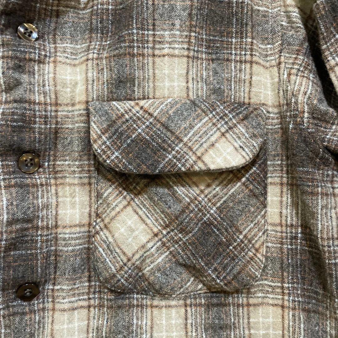 70'ペンドルトン/ウールシャツ/ボックスシルエット/USA製/ブラウン系