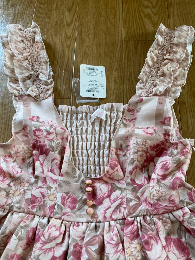 LIZ LISA チェック花柄ジャンスカワンピース ピンクベージュ