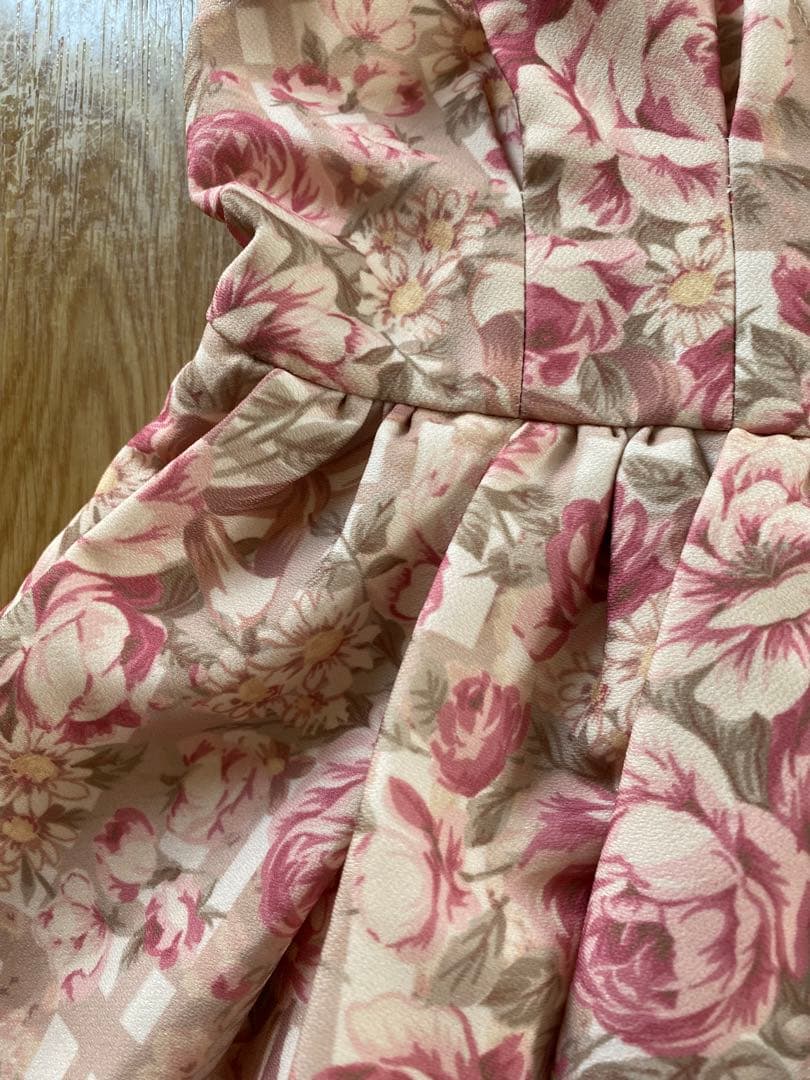 LIZ LISA チェック花柄ジャンスカワンピース ピンクベージュ