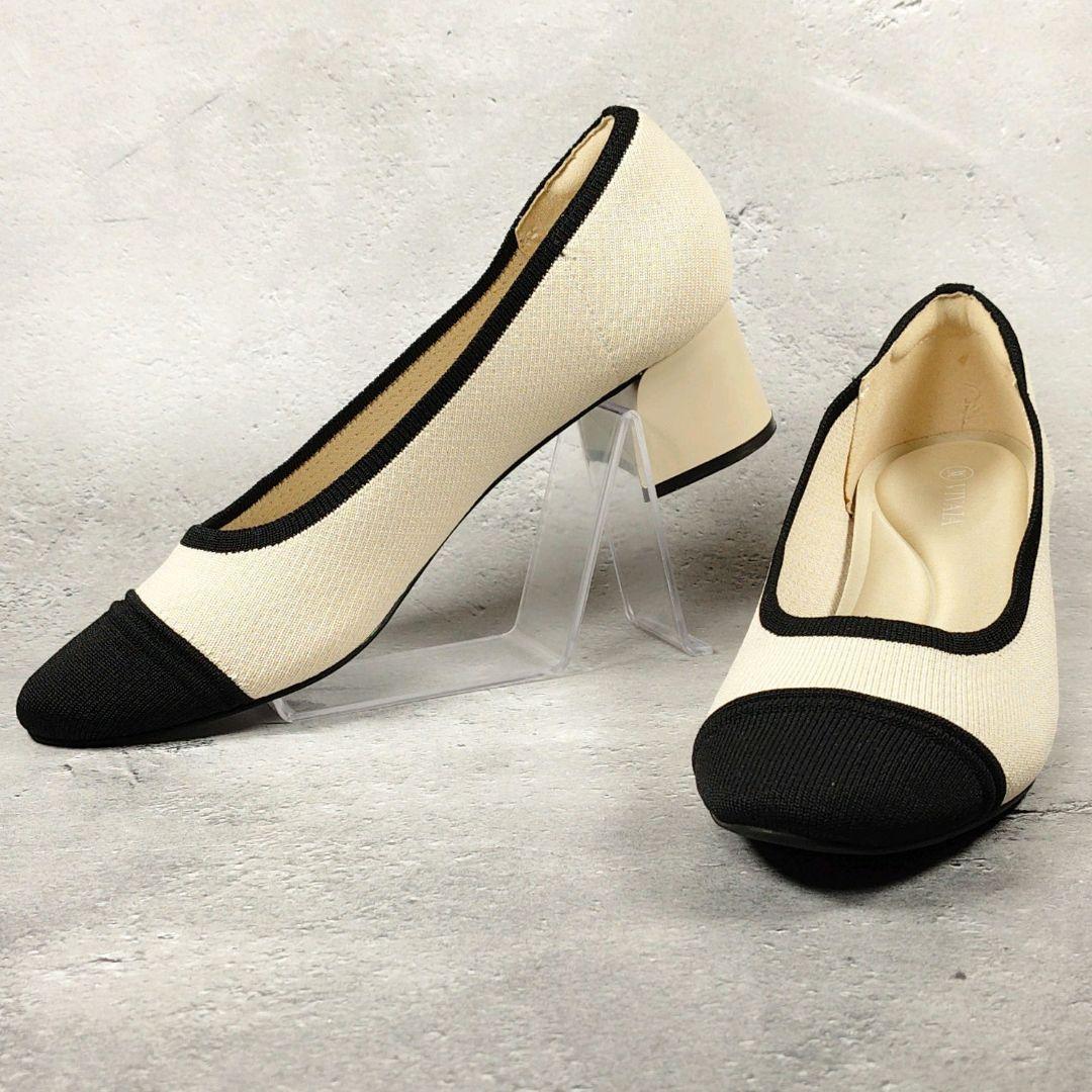 【人気デザイン】極美品VIVAIA【40】バイカラー チャンキーヒール パンプス