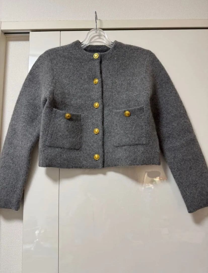 新品 anuans アニュアンス ラクーンブレンドノーカラーニットジャケット