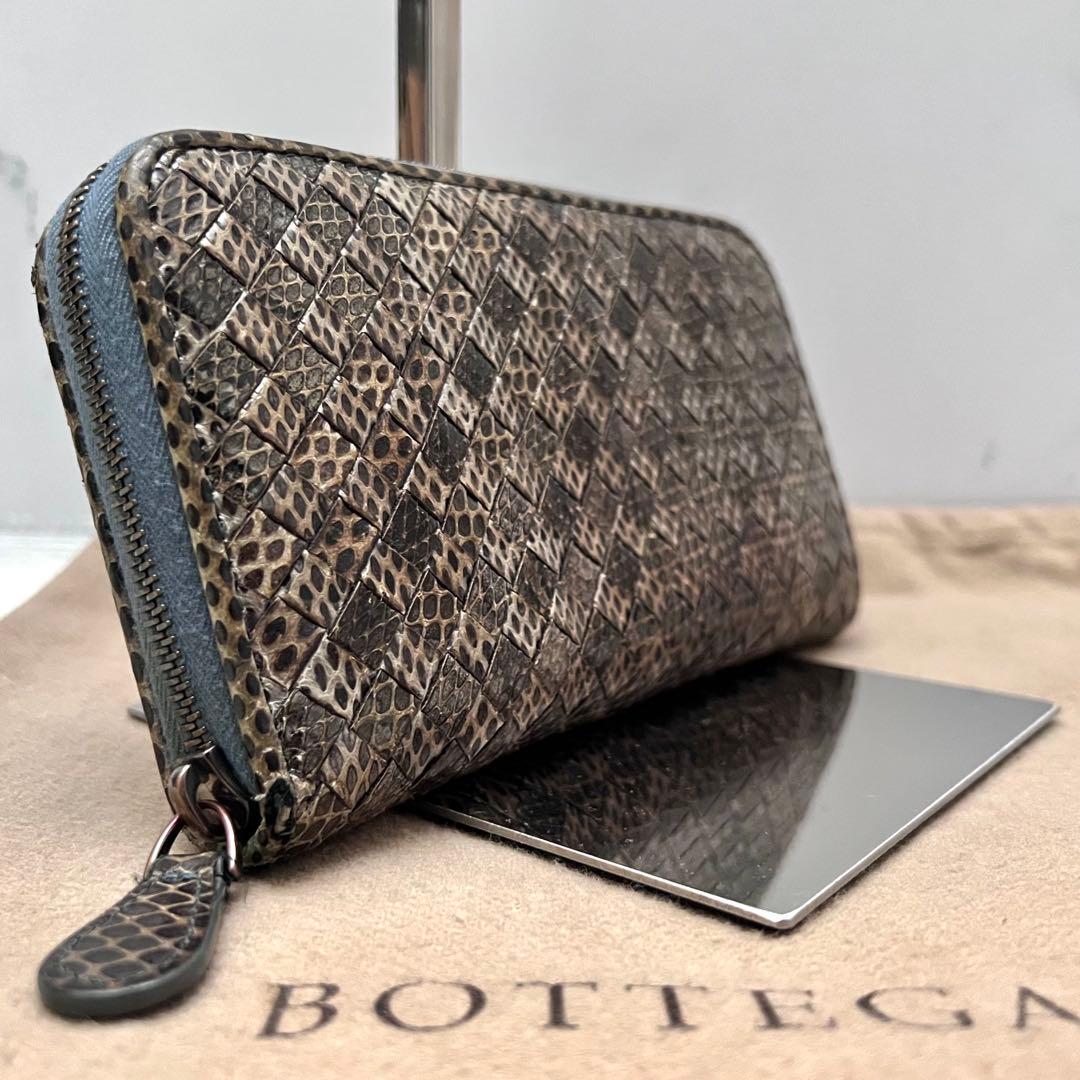 ◇レア極美品◇ボッテガヴェネタ　長財布　オールパイソン　ラウンドジップ　カーキ