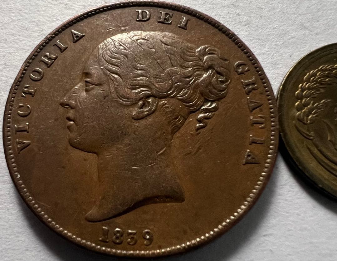 は*ぱ様 1839年マン島 ヴィクトリア女王 ペニー　銅貨　ハイグレード　レア
