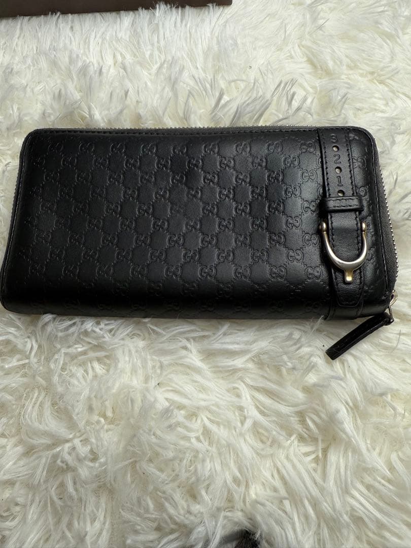 GUCCI グッチ 長財布 黒 財布 シマレザーマイクロシマ　ウォレット箱付き