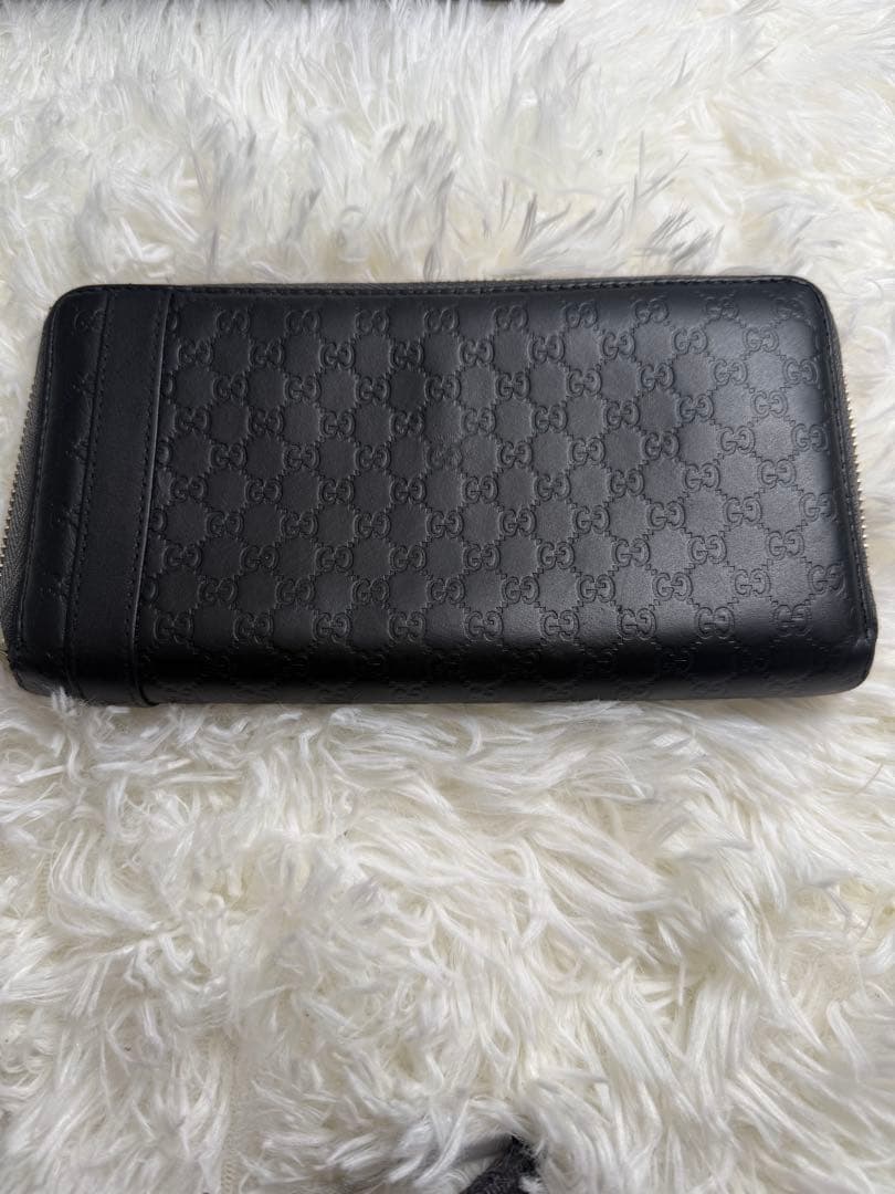 GUCCI グッチ 長財布 黒 財布 シマレザーマイクロシマ　ウォレット箱付き