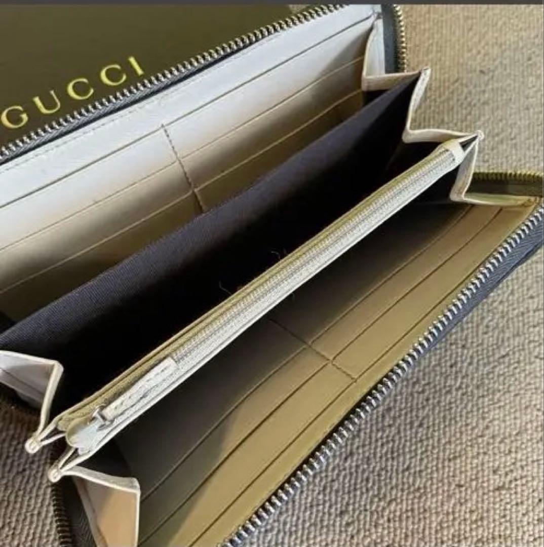 GUCCI グッチ 長財布 黒 財布 シマレザーマイクロシマ　ウォレット箱付き